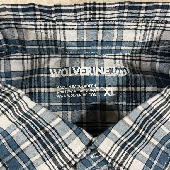 Wolverine Shirt Mens XL Short Sleeve Button Up Plaid Blue - Picture 6 of 9